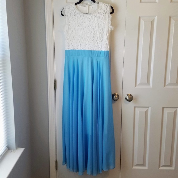 Maxi Dress with Lace Top and Blue Chiffon Skirt - Picture 1 of 7